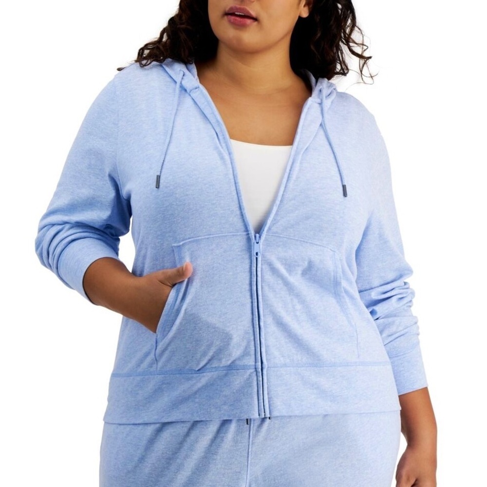 NWT Ideology Heather Blue Women’s Plus Full Zip Up Hoodie with Pockets, size 2X